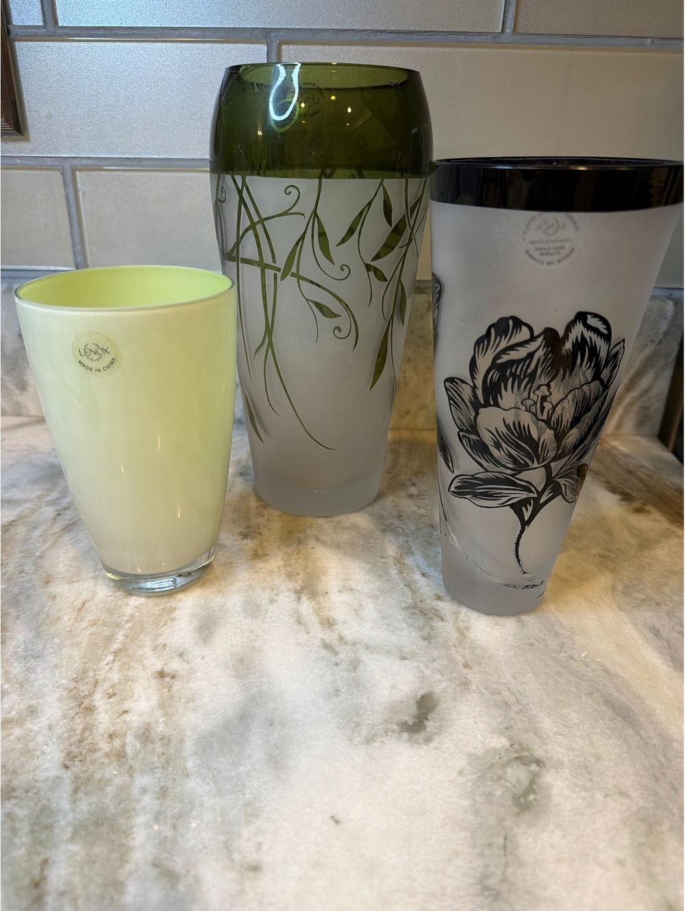 Kate Spade Lenox Modernist Floral Lenox Vase Trio - Sage, Olive, & Frosted Peony